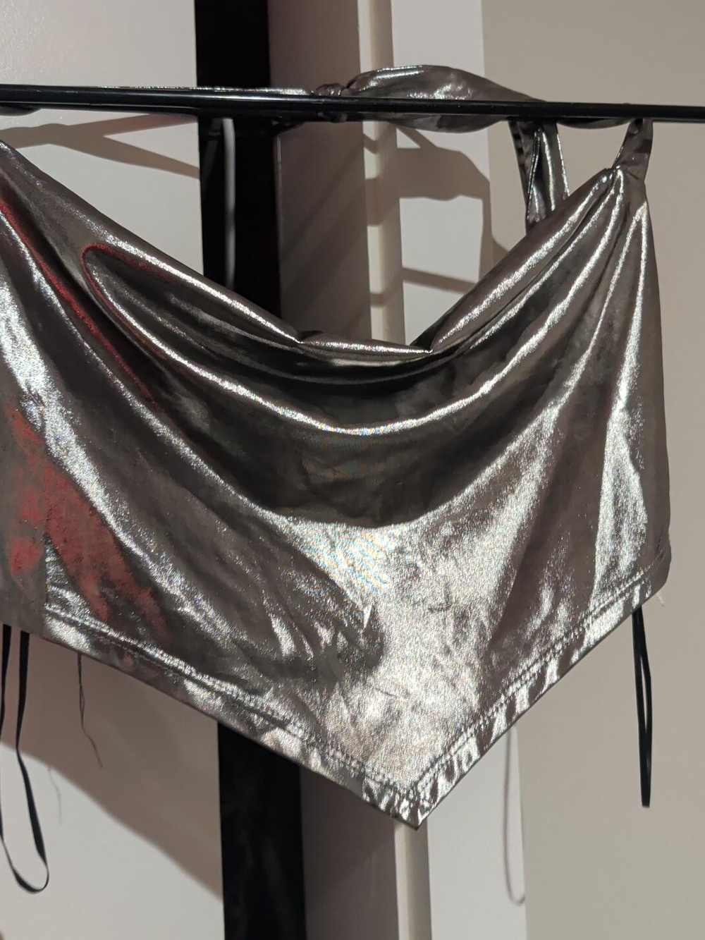 Sincerely Jules Metallic Silver Cowl Neck Handkerchief Crop Top M Y2K